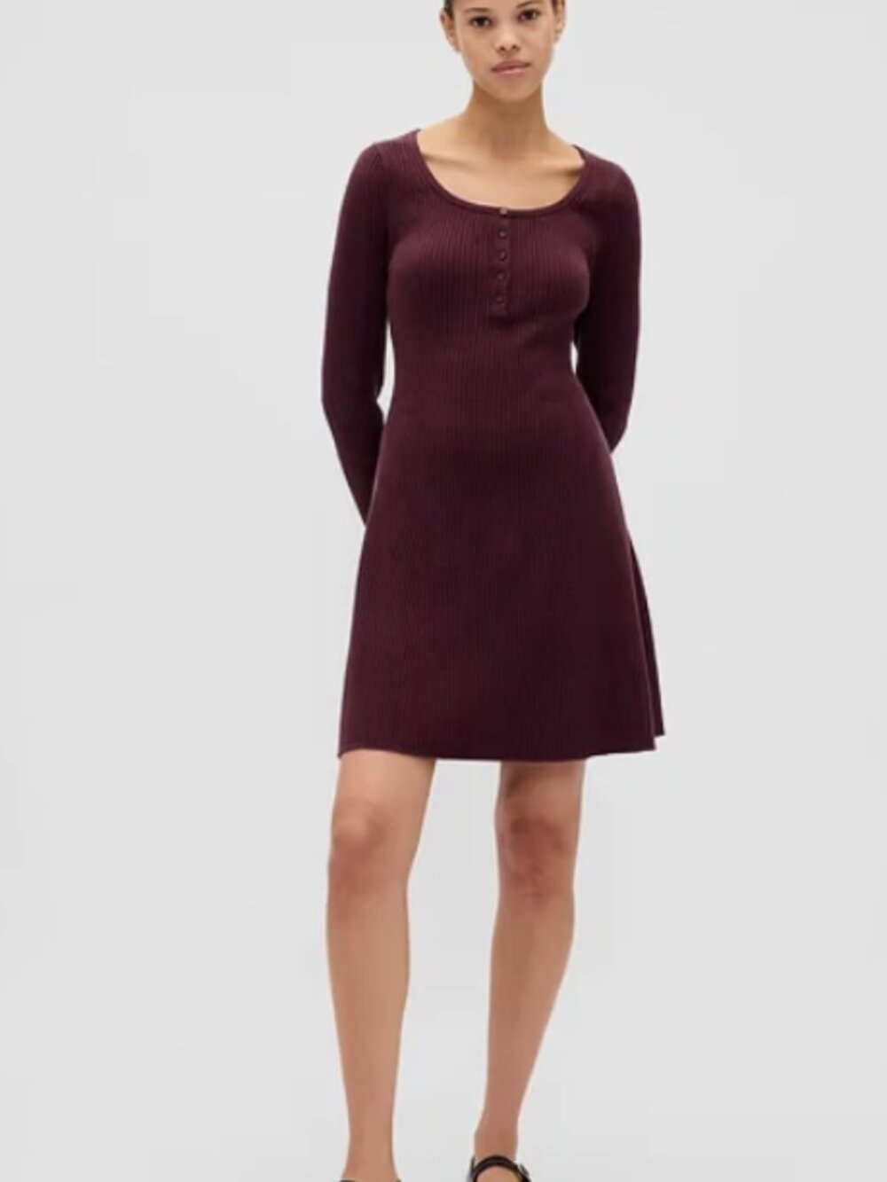 Gap CashSoft Rib Mini Sweater Dress- Burgundy Bordeaux-Medium